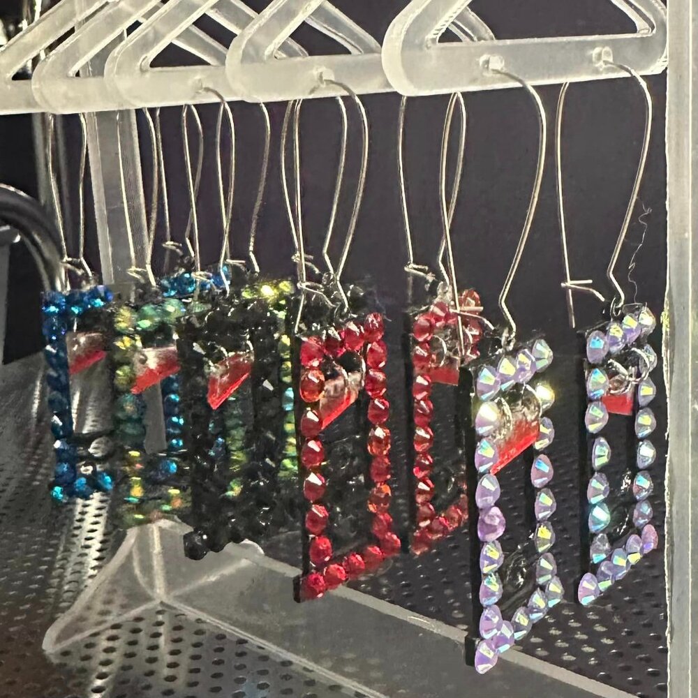 Rhinestoned Guillotine earrings (With gauge friendly hooks)